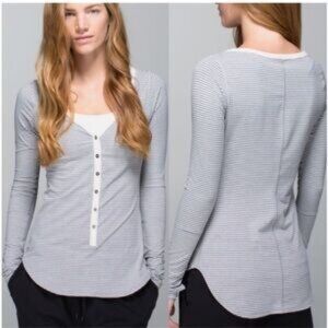 Lululemon Awesoma Henley Long Sleeve Striped Button Thumbhille Closure Top S-M?